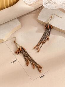 水晶裝飾鏈條流蘇耳墜 - 棕色 - 查看 3