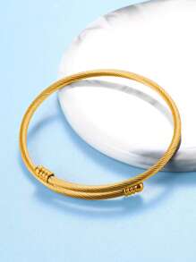 1入歐美時尚鈦鋼開口手鐲，女性簡約百搭手鏈 - 金黃色 - 查看 2