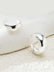 人造珍珠裝飾耳夾 - 銀色 - 查看 3