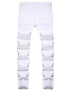 Vaqueros pitillo rasgados y deshilachados para hombres - Blanco - Ver 2