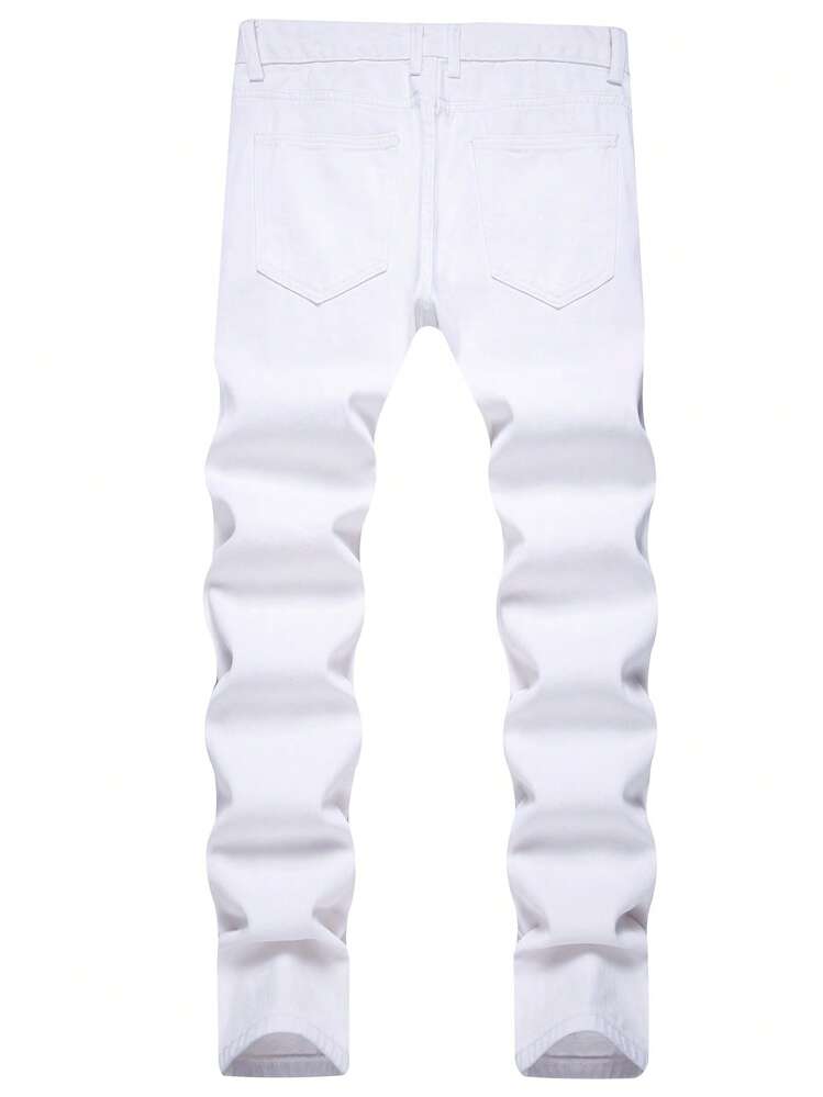 Men Ripped Frayed Skinny Jeans - White - View 2