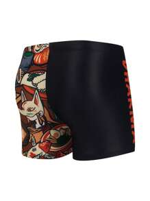 Hombres Shorts de natación con estampado de dibujos animados pierna cuadrada - Multicolor - Ver 2