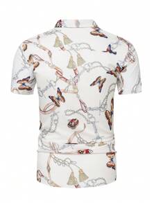 Áo sơ mi Nam Nút phía trước Loại bướm Họa tiết Chain Giải trí - trắng - Xem 2