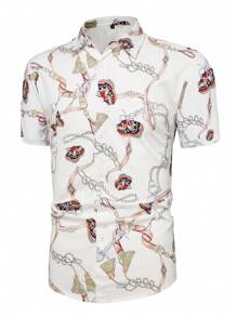 Áo sơ mi Nam Nút phía trước Loại bướm Họa tiết Chain Giải trí - trắng - Xem 5