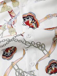 Áo sơ mi Nam Nút phía trước Loại bướm Họa tiết Chain Giải trí - trắng - Xem 6