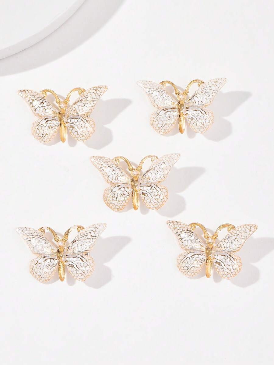 5入組女性蝴蝶裝飾創意發夾，可愛裝飾用 - 彩色 - 查看 1