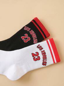 2pairs Women Letter Graphic Crew Socks For Daily Life - Multicolor - View 3