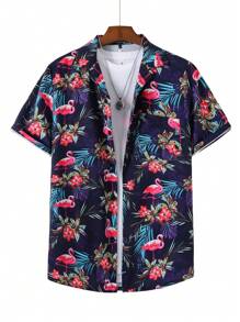 男士火烈鳥和熱帶印花襯衫
