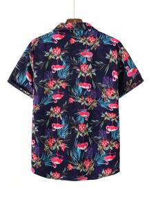男士火烈鳥和熱帶印花襯衫