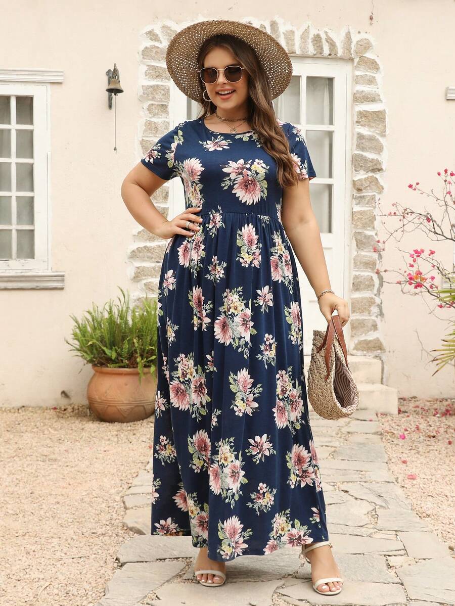 Nemidor 大碼印花喇叭下擺連衣裙 - 彩色 - 查看 1