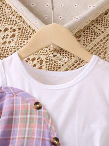 Đầm bé gái Bất đối xứng Cắt ra Khối Màu Sọc ca rô Giải trí - Nhiều màu - Xem 4