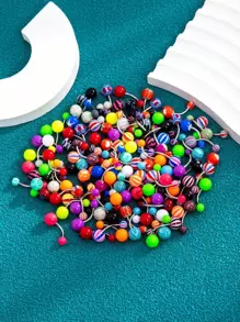 100pcs/set Random Mixed Color Stainless Steel Belly Button Rings