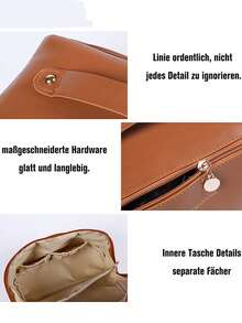 1pc Solid Color Makeup Bag, Portable Cosmetic Storage Bag For Home, Outdoor - Coffee Brown - View 3