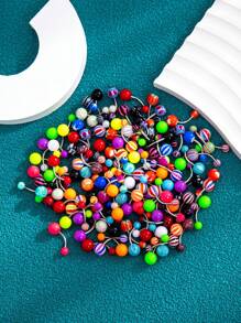 100pcs/set Random Mixed Color Stainless Steel Belly Button Rings