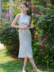 印花中山領連衣裙 - 薄荷綠 - 查看 8