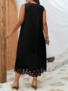 INAWLY Plus Laser Cut Scallop Trim Tank Dress