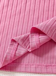 Tween Girl Heart Print Cold Shoulder Frill Trim Dress - Hot Pink - View 4