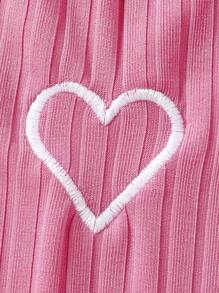 Tween Girl Heart Print Cold Shoulder Frill Trim Dress - Hot Pink - View 5