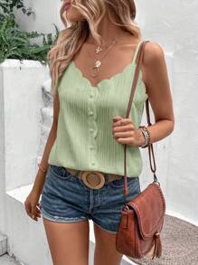 Breezaya 貝殼邊紐扣細節吊帶上衣 - 青檸色 - 查看 3