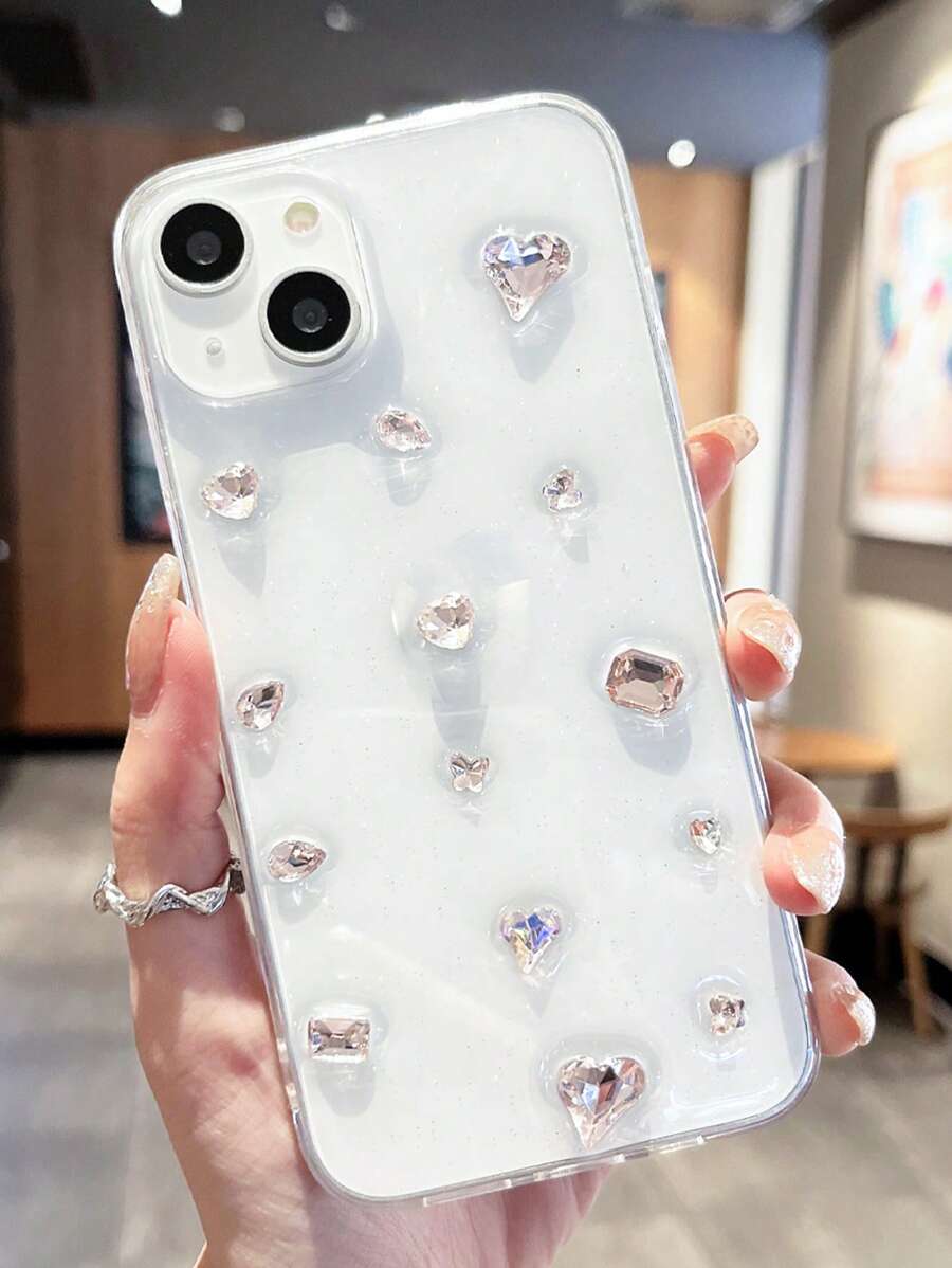 Ốp lưng điện thoại trong suốt đính đá trang trí Apple iPhone 16 tương thích với iPhone15/15Plus/15Pro/15Promax - Trong sáng - Xem 1