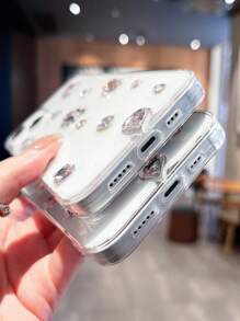 Ốp lưng điện thoại trong suốt đính đá trang trí Apple iPhone 16 tương thích với iPhone15/15Plus/15Pro/15Promax - Trong sáng - Xem 5
