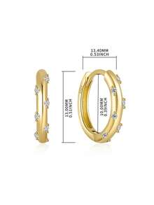 Newsoul Cubic Zirconia Detail Silver Hoop Earrings - Yellow Gold - View 4