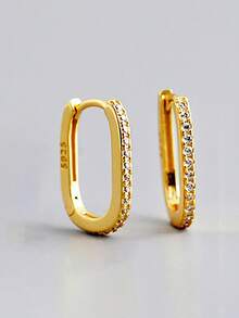 Newsoul 一对优雅长方形耳环，女士珠宝，925纯银，精致立方氧化锆几何耳环，精致珠宝，送给女孩的礼物，日常佩戴，装饰，送给姐妹的礼物，友谊的象征 - 金黃色 - 查看 4