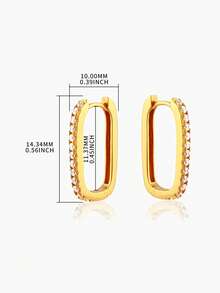 Newsoul 一对优雅长方形耳环，女士珠宝，925纯银，精致立方氧化锆几何耳环，精致珠宝，送给女孩的礼物，日常佩戴，装饰，送给姐妹的礼物，友谊的象征 - 金黃色 - 查看 5