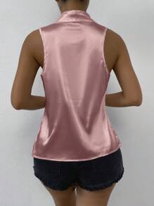 SHEIN Privé Draped Collar Satin Blouse - Pink - View 2
