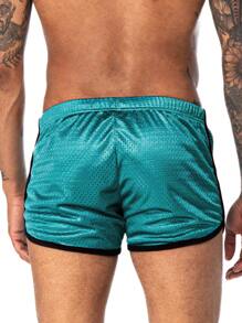 Men Contrast Binding Sports Shorts - Cadet Blue - View 2