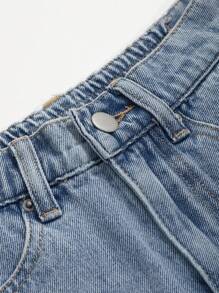 DAZY Quần short denim nữ Nút Túi Hem thô màu trơn - Rửa nhẹ - Xem 8