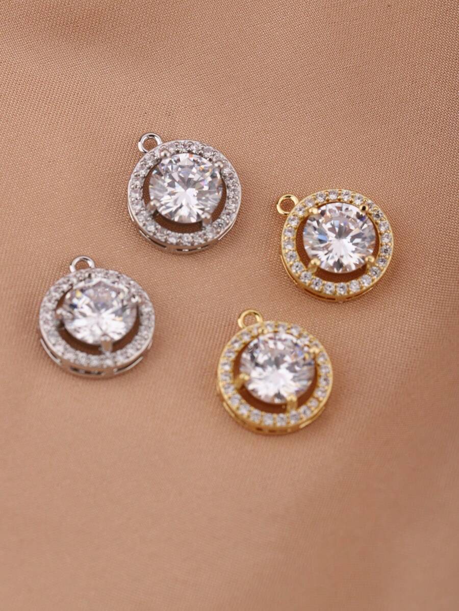 2入組/套魅力四射方晶鋯石裝飾圓形DIY吊墜適合女士DIY首飾製作 - 銀色 - 查看 1