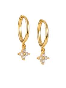 Newsoul 方晶鋯石裝飾銀耳環 - 金黃色 - 查看 3