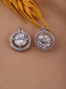 2入組/套魅力四射方晶鋯石裝飾圓形DIY吊墜適合女士DIY首飾製作 - 銀色 - 查看 2
