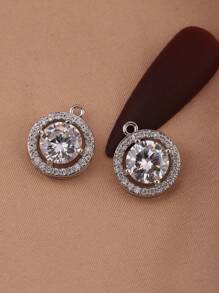 2入組/套魅力四射方晶鋯石裝飾圓形DIY吊墜適合女士DIY首飾製作 - 銀色 - 查看 3