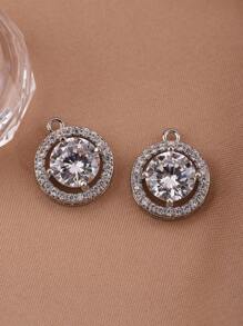 2入組/套魅力四射方晶鋯石裝飾圓形DIY吊墜適合女士DIY首飾製作 - 銀色 - 查看 4