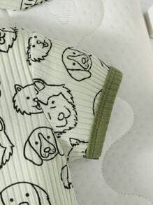 SHEIN 男嬰卡通圖案撞色滾邊連體衣和短褲