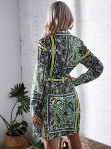 SHEIN LUNE Scarf Print Wrap Detail Dress - Multicolor - View 2