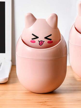 1入組PP垃圾桶卡通可愛貓咪設計家用桌面垃圾桶