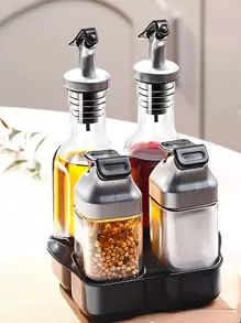 Aminno Bộ Lọ Gia Vị Thủy Tinh & Bình Dầu & Giá Đựng Đồ, Bộ Hũ Gia Vị Trong Suốt Hiện Đại Cho Nhà Bếp - Nhiều màu - Xem 1