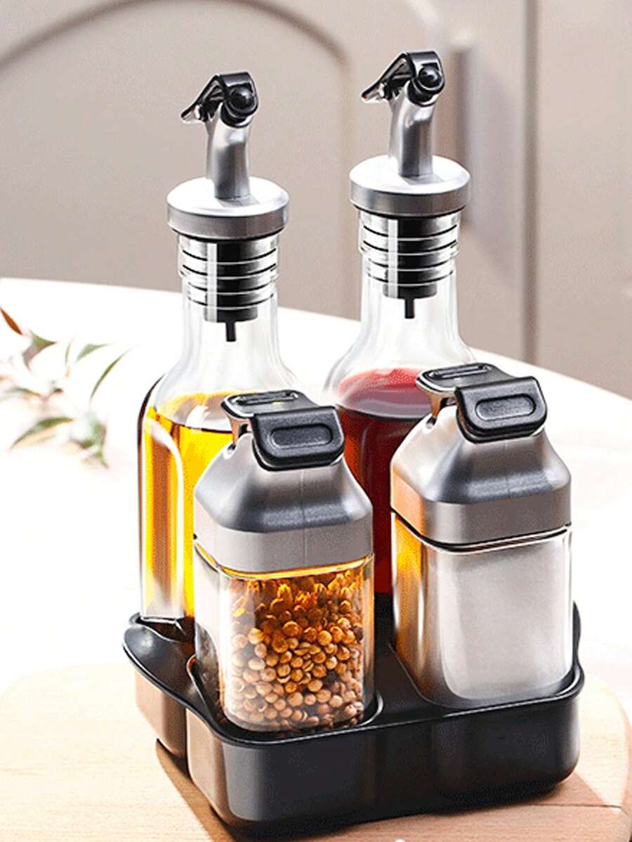 Aminno Bộ Lọ Gia Vị Thủy Tinh & Bình Dầu & Giá Đựng Đồ, Bộ Hũ Gia Vị Trong Suốt Hiện Đại Cho Nhà Bếp - Nhiều màu - Xem 1