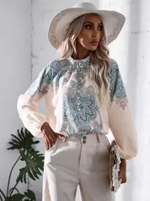 GENKIRA Áo sơ mi nữ viền lá sen Bộ lạc Boho - Nhiều màu - Xem 1