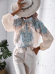 GENKIRA Áo sơ mi nữ viền lá sen Bộ lạc Boho - Nhiều màu - Xem 4