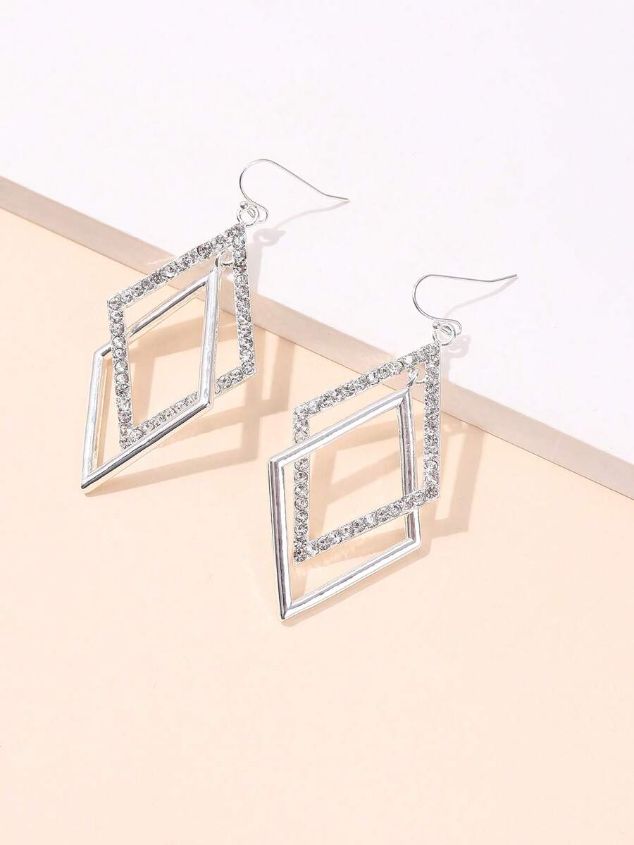 1 Quyến Rũ Hợp Kim Kẽm Kim Cương Giả Trang Trí Hình Học Bông Tai Giọt Dành Cho Nữ Trang Trí Hàng Ngày - Bạc - Xem 1