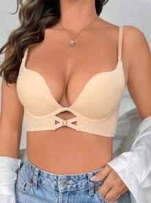 Solid Criss Cross Front Underwire Bra - Apricot - View 1
