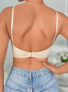 Solid Criss Cross Front Underwire Bra - Apricot - View 2