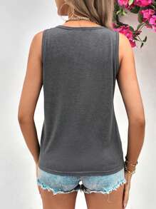 SHEIN LUNE Top tank tropical & con estampado de letra - Gris Oscuro - Ver 2