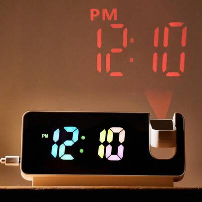 1 pièce Horloge de bureau avec fonction de projection de mots colorés, décoration de maison, décoration de chambre, horloge numérique avec alarme, décoration de chambre à coucher, décoration de dortoir, retour à l'école, décoration scolaire, surprise scolaire