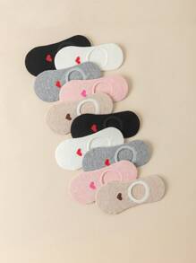 10pairs Women Heart Pattern Casual Invisible Socks, For Summer