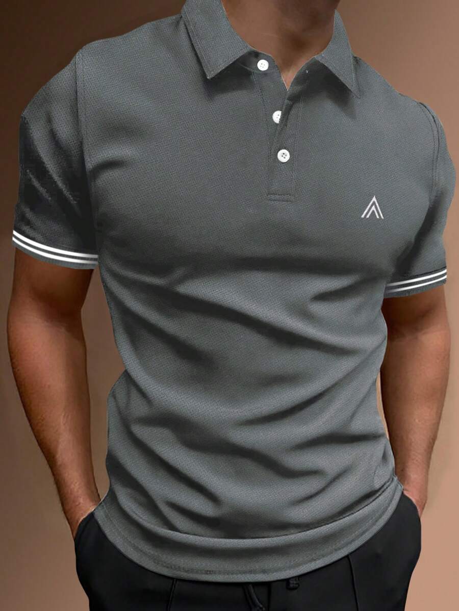 Manfinity Homme 男士條紋飾邊POLO衫 - 灰色 - 查看 1